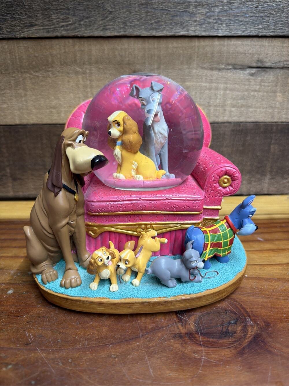 Disney Store Lady & The Tramp Pink Couch Musical Snowglobe